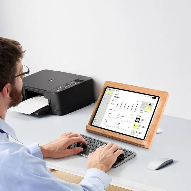 Alt view image 5 of 7 - Universal Tablet Stand 11 x 8.2 inch Compatible with 4.7-12.9 inch Tablets and Phones Bamboo Wooden