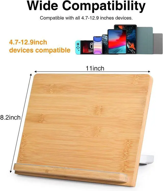 Alt view image 6 of 7 - Universal Tablet Stand 11 x 8.2 inch Compatible with 4.7-12.9 inch Tablets and Phones Bamboo Wooden