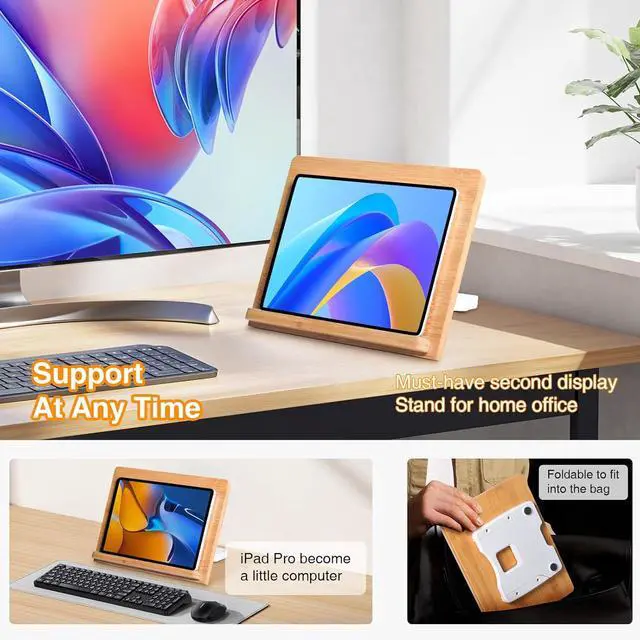 Alt view image 7 of 7 - Universal Tablet Stand 11 x 8.2 inch Compatible with 4.7-12.9 inch Tablets and Phones Bamboo Wooden