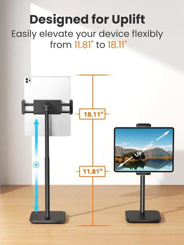 Alt view image 3 of 7 - Portable Monitor & Tablet Holder Stand 4.4lb (2kg) Holding Strength Height Adjustable Up to 18.11 Ideal for 4.7-16 Devices (15.6 Portable Monitors iPad iPhone Kindle) - Black