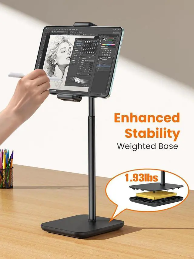 Alt view image 4 of 7 - Portable Monitor & Tablet Holder Stand 4.4lb (2kg) Holding Strength Height Adjustable Up to 18.11 Ideal for 4.7-16 Devices (15.6 Portable Monitors iPad iPhone Kindle) - Black