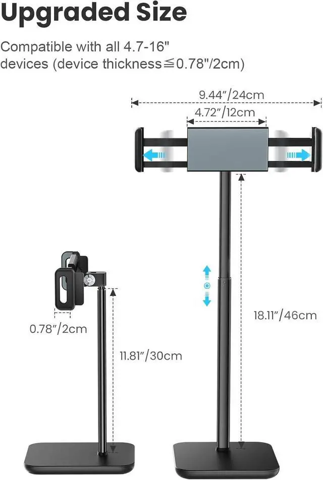 Alt view image 6 of 7 - Portable Monitor & Tablet Holder Stand 4.4lb (2kg) Holding Strength Height Adjustable Up to 18.11 Ideal for 4.7-16 Devices (15.6 Portable Monitors iPad iPhone Kindle) - Black