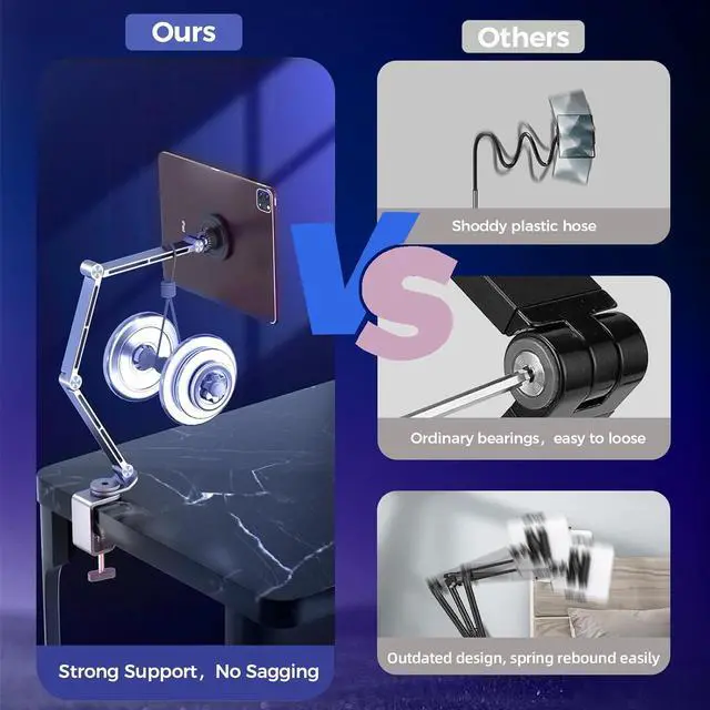 Alt view image 4 of 7 - Tablet Stand for Desk iPad Desk Mount Magnetic Tablet Holder for Desk Foldable Phone Arm Mount with 360° Adjustable Rotatable Phone Holder iPad Stand Fits for 4.7-15.6 Screen