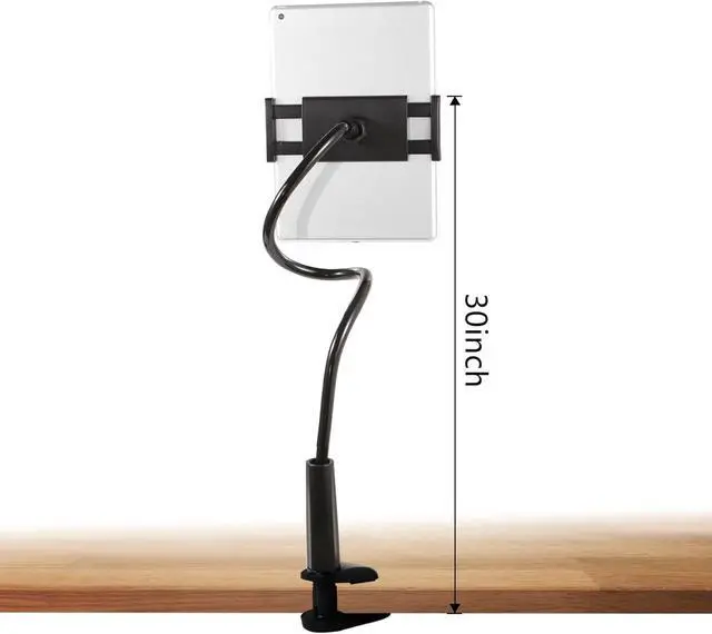 Alt view image 2 of 7 - Gooseneck Tablet Holder for Bed 4-10.5 Devices iPad Holder Stand Desk Mount Clip 30 inch Flexible Arm Clamp for iPad Mini Air Galaxy Tabs Nintendo Switch Kindle Fire Cell Phone White