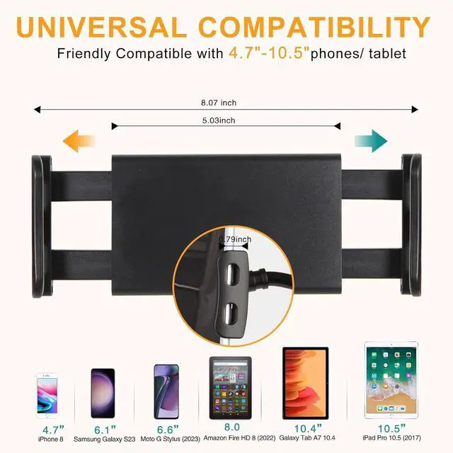 Alt view image 4 of 7 - Gooseneck Tablet Holder for Bed 4-10.5 Devices iPad Holder Stand Desk Mount Clip 30 inch Flexible Arm Clamp for iPad Mini Air Galaxy Tabs Nintendo Switch Kindle Fire Cell Phone White