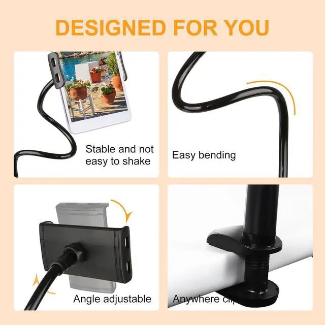 Alt view image 7 of 7 - Gooseneck Tablet Holder for Bed 4-10.5 Devices iPad Holder Stand Desk Mount Clip 30 inch Flexible Arm Clamp for iPad Mini Air Galaxy Tabs Nintendo Switch Kindle Fire Cell Phone White