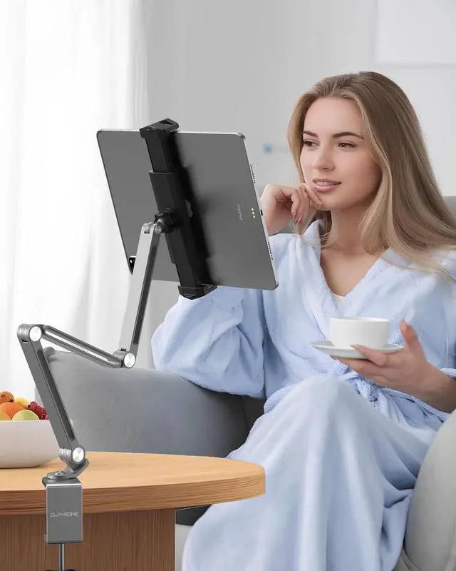 Alt view image 4 of 7 - Aluminum Alloy Tablet Stand for Desk 360° Adjustable iPad Arm Mount Foldable Phone Holder Compatible with iPad Pro Air 13/12.9/11 Mini Portable Monitor 15.6  Galaxy Kindle- Grey