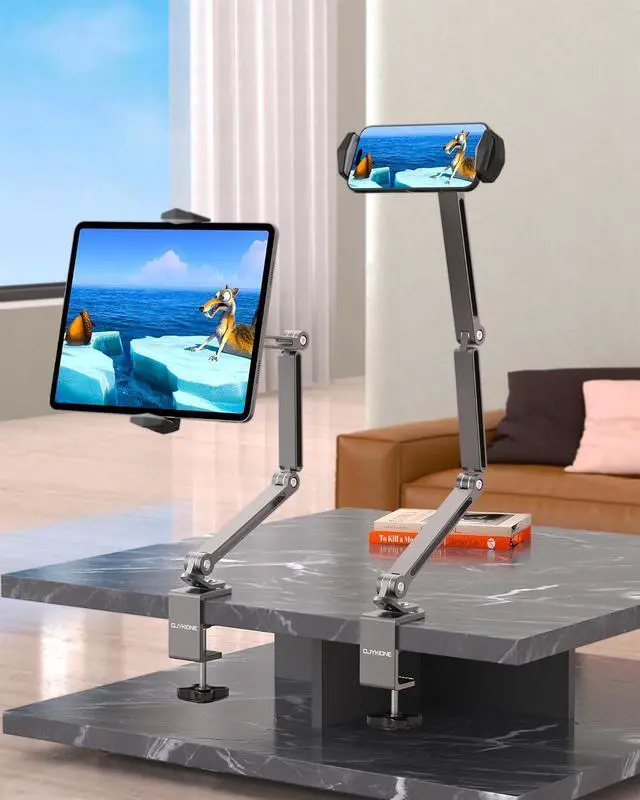 Alt view image 5 of 7 - Aluminum Alloy Tablet Stand for Desk 360° Adjustable iPad Arm Mount Foldable Phone Holder Compatible with iPad Pro Air 13/12.9/11 Mini Portable Monitor 15.6  Galaxy Kindle- Grey