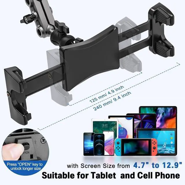 Alt view image 3 of 7 - Tablet Mount for Spin Bike Treadmill iPad Holder Stand Exercise Bike Handlebar Mount for Stationary Bicycle Microphone Stand Storlls Tablet Stand for 4.7-12.9 iPad Pro Galaxy Tabs