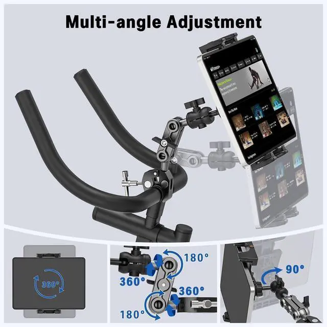 Alt view image 6 of 7 - Tablet Mount for Spin Bike Treadmill iPad Holder Stand Exercise Bike Handlebar Mount for Stationary Bicycle Microphone Stand Storlls Tablet Stand for 4.7-12.9 iPad Pro Galaxy Tabs