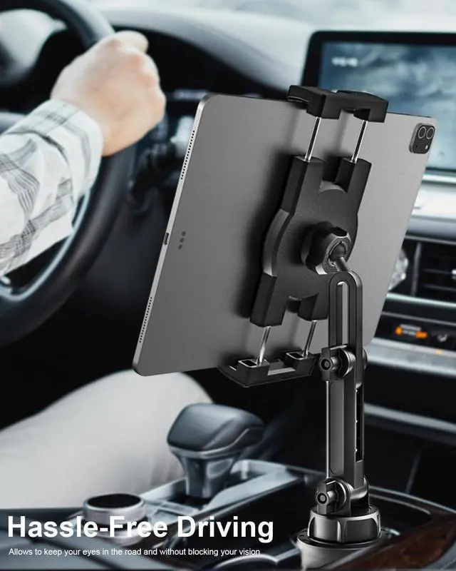 Alt view image 2 of 7 - Cup Holder Car Tablet Mount iPad Mount Holder for Car/Truck 360° Rotation Adjustable Universal Tablet Stand Cradle Compatible with iPad Pro Air Mini Galaxy Tabs Cell Phones 4.7-13 Devices