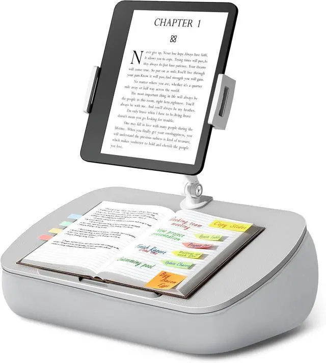 Main image of Lap Beanbag Cozy Kindle Pillow Stand for Bed with Adjustable Arm 360° Tablet Holder Fits 4.7-13 Kindle iPad Phone Laptop Lap Desk for Hands Free Reading in Bed Couch Sofa(Light gary)