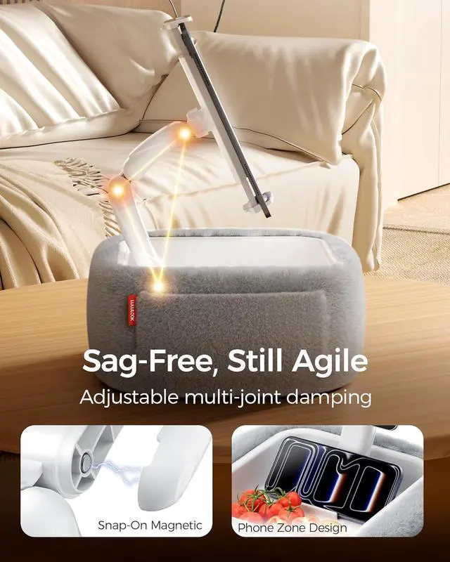 Alt view image 3 of 7 - Ultra Fluffy Kindle Pillow Stand for Reading Lap Tablet Pillow Stand with Snack Bowl & Flodable Arm Compatible with iPad Phone and 4.7-14.6 Tablet for Book Reading in Bed