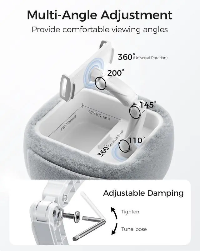 Alt view image 6 of 7 - Ultra Fluffy Kindle Pillow Stand for Reading Lap Tablet Pillow Stand with Snack Bowl & Flodable Arm Compatible with iPad Phone and 4.7-14.6 Tablet for Book Reading in Bed