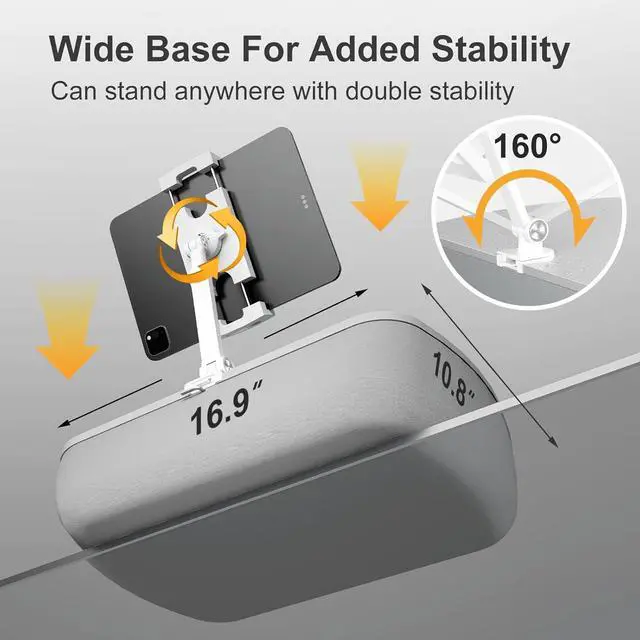 Alt view image 6 of 7 - Lap Beanbag Cozy Kindle Pillow Stand for Bed with Adjustable Arm 360° Tablet Holder Fits 4.7-13 Kindle iPad Phone Laptop Lap Desk for Hands Free Reading in Bed Couch Sofa(Light gary)