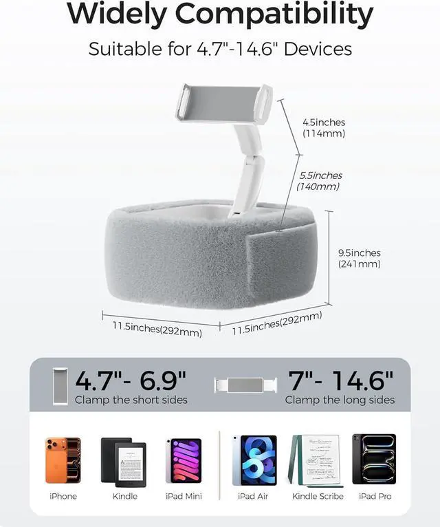 Alt view image 7 of 7 - Ultra Fluffy Kindle Pillow Stand for Reading Lap Tablet Pillow Stand with Snack Bowl & Flodable Arm Compatible with iPad Phone and 4.7-14.6 Tablet for Book Reading in Bed