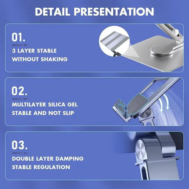 Alt view image 5 of 7 - 360° Rotating Tablet Stand - Adjustable iPad Tablet Holder for Desk Foldable iPad Swivel Stand for Home & Office (Sleek Silver)