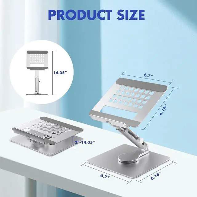 Alt view image 6 of 7 - 360° Rotating Tablet Stand - Adjustable iPad Tablet Holder for Desk Foldable iPad Swivel Stand for Home & Office (Sleek Silver)