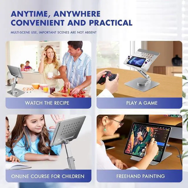 Alt view image 7 of 7 - 360° Rotating Tablet Stand - Adjustable iPad Tablet Holder for Desk Foldable iPad Swivel Stand for Home & Office (Sleek Silver)