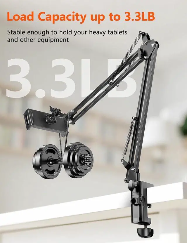 Alt view image 2 of 7 - Tablet Holder for Desk iPad Stand Phone Holder for Desk Overhead Tablet Desk Mount for Bed with 360° Rotation Compatible with iPhone iPad Kindle 4.7-13 Devices