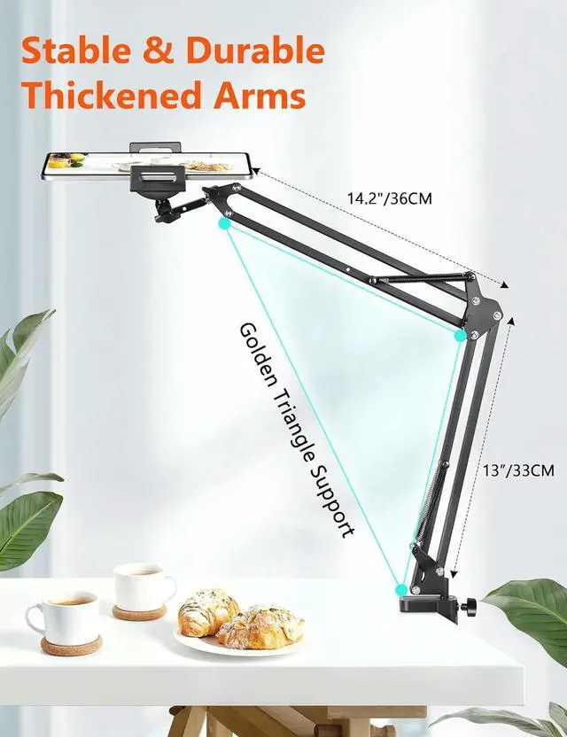 Alt view image 5 of 7 - Tablet Holder for Desk iPad Stand Phone Holder for Desk Overhead Tablet Desk Mount for Bed with 360° Rotation Compatible with iPhone iPad Kindle 4.7-13 Devices