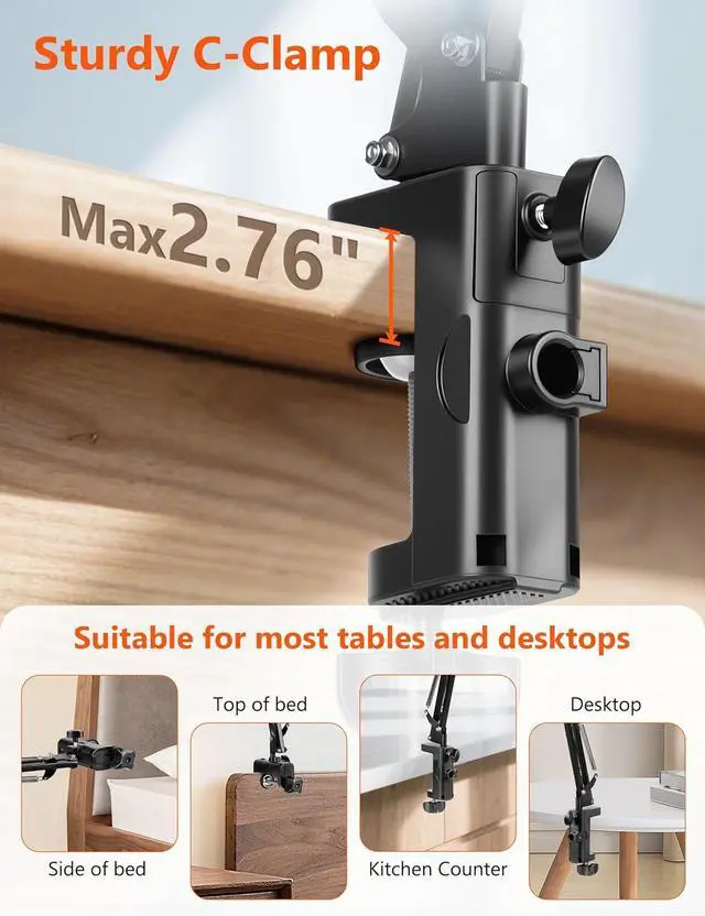 Alt view image 4 of 7 - Tablet Holder for Desk iPad Stand Phone Holder for Desk Overhead Tablet Desk Mount for Bed with 360° Rotation Compatible with iPhone iPad Kindle 4.7-13 Devices