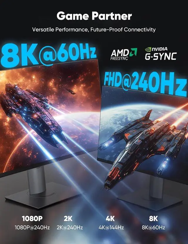 Alt view image 4 of 7 - Capshi 8K 4K DisplayPort Cable 1.4, VESA Certified DP Cord 15ft | 8K@60Hz, 4K@144Hz, 2K@240Hz, 32.4Gbps High Speed, for Gaming Monitor & Graphic & PC, HDCP 2.2/FreeSync/G-Sync, Braided, Black