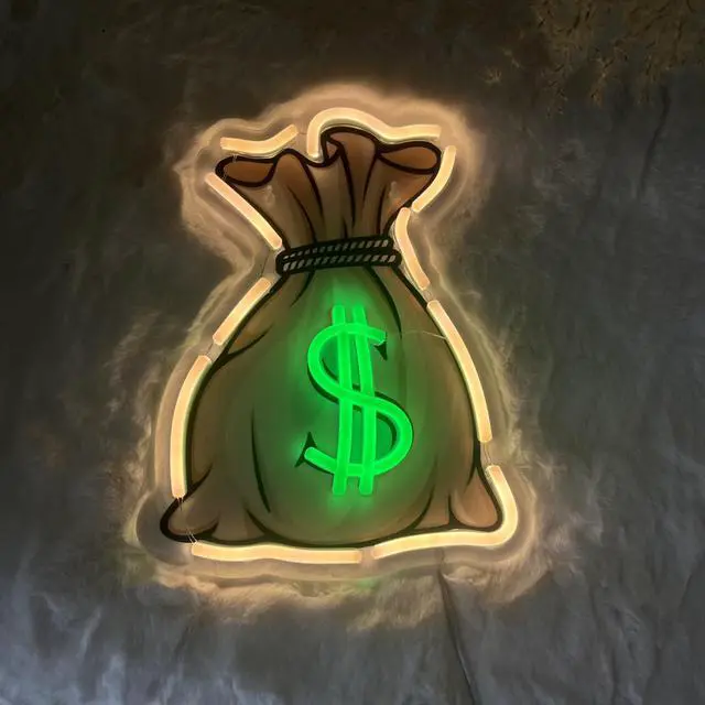 Alt view image 4 of 6 - AYDCNQ LED Neon Signs Money Bag Wall Sign, Dollar Shape Neon Light, For Bar,Birthday Party Canteen Man Room Home Indoor Wall Decoration,Product size: 11.4x8.7inch