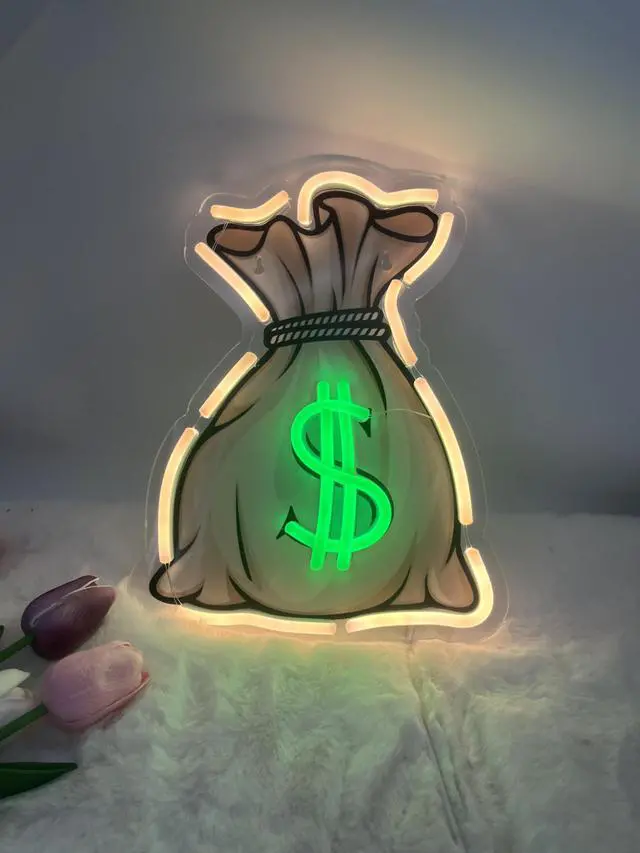 Alt view image 6 of 6 - AYDCNQ LED Neon Signs Money Bag Wall Sign, Dollar Shape Neon Light, For Bar,Birthday Party Canteen Man Room Home Indoor Wall Decoration,Product size: 11.4x8.7inch