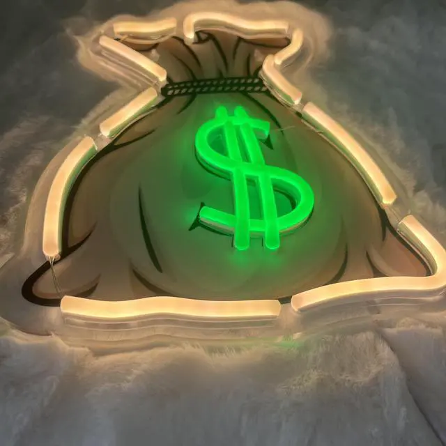 Alt view image 5 of 6 - AYDCNQ LED Neon Signs Money Bag Wall Sign, Dollar Shape Neon Light, For Bar,Birthday Party Canteen Man Room Home Indoor Wall Decoration,Product size: 11.4x8.7inch
