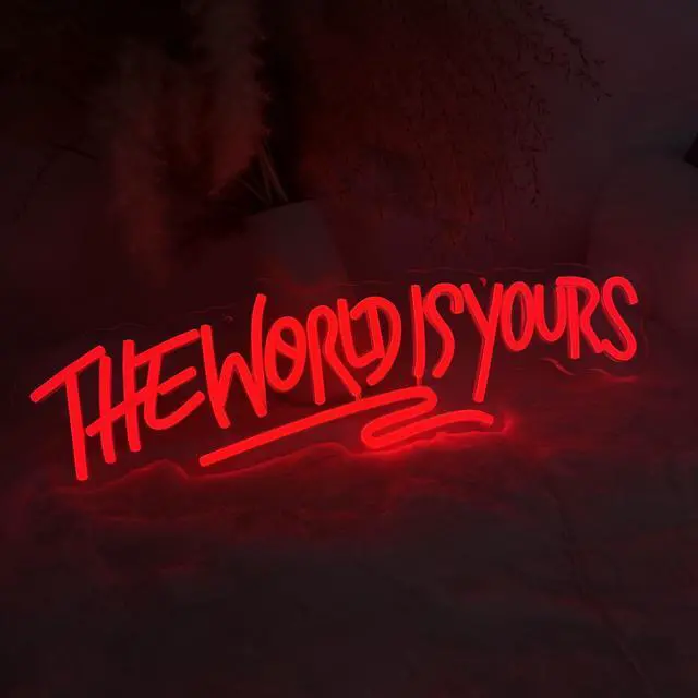 Alt view image 2 of 5 - AYDCNQ The World Is Yours Led Neon Signs Lights Wall Decor Sign for Teen Men Lady Gift and Gaming Zone Party Classroom Wall Decor,size L17.7xH5.5inch (red)