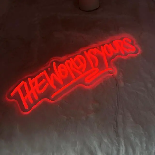 Alt view image 5 of 5 - AYDCNQ The World Is Yours Led Neon Signs Lights Wall Decor Sign for Teen Men Lady Gift and Gaming Zone Party Classroom Wall Decor,size L17.7xH5.5inch (red)