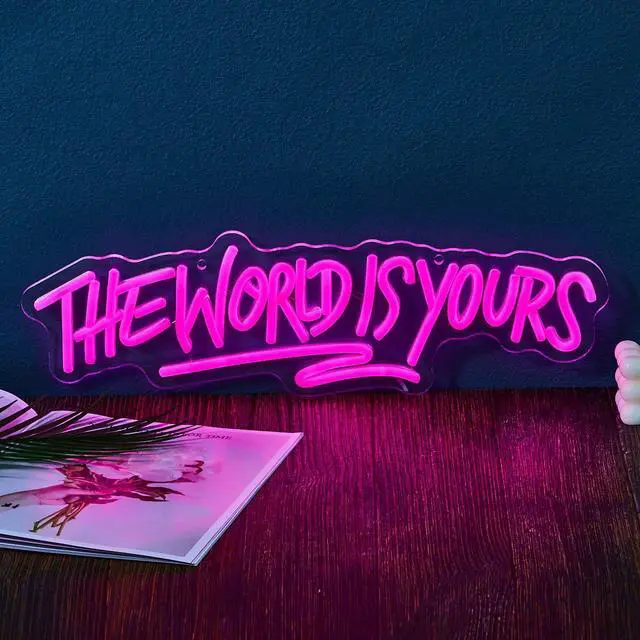 Main image of AYDCNQ The World Is Yours Led Neon Signs Lights Wall Decor Sign for Teen Men Lady Gift and Gaming Zone Party Classroom Wall Decor,size L17.7xH5.5inch (pink)