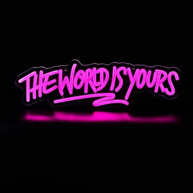 Alt view image 3 of 5 - AYDCNQ The World Is Yours Led Neon Signs Lights Wall Decor Sign for Teen Men Lady Gift and Gaming Zone Party Classroom Wall Decor,size L17.7xH5.5inch (pink)