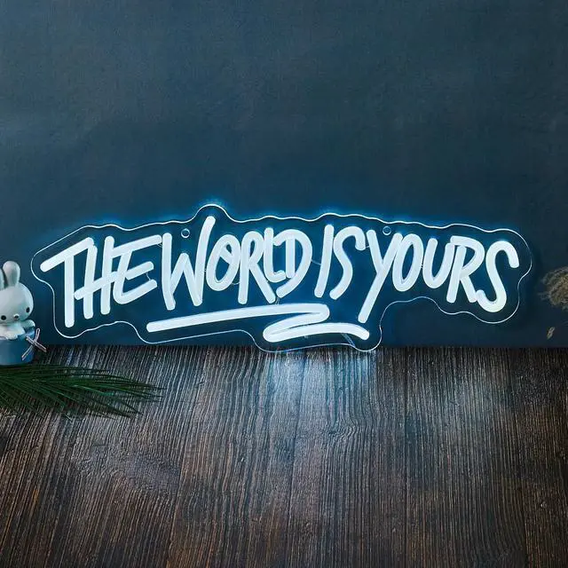 Main image of AYDCNQ The World Is Yours Led Neon Signs Lights Wall Decor Sign for Teen Men Lady Gift and Gaming Zone Party Classroom Wall Decor,size L17.7xH5.5inch (white)