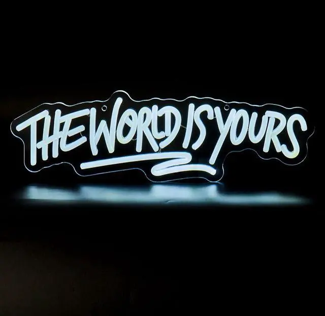 Alt view image 3 of 5 - AYDCNQ The World Is Yours Led Neon Signs Lights Wall Decor Sign for Teen Men Lady Gift and Gaming Zone Party Classroom Wall Decor,size L17.7xH5.5inch (white)