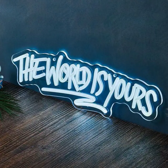 Alt view image 4 of 5 - AYDCNQ The World Is Yours Led Neon Signs Lights Wall Decor Sign for Teen Men Lady Gift and Gaming Zone Party Classroom Wall Decor,size L17.7xH5.5inch (white)