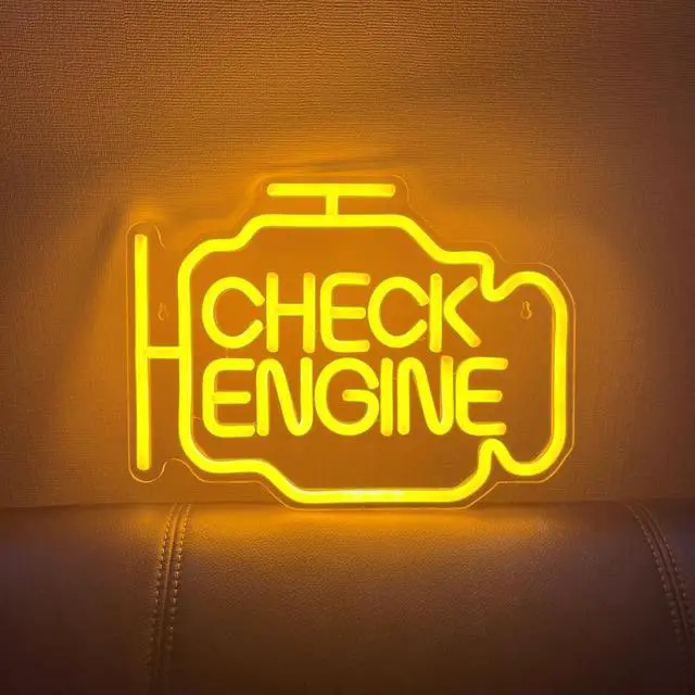 Alt view image 3 of 5 - AYDCNQ Check Enginee Led Neon Siqns,Engine-Shaped with Curved Wall Decor forCar Lovers, Garage, Bedroom, Bar,Teens Game Room (Product size 11.4x8.7inch) (Gold yellow)