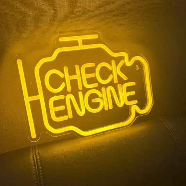 Alt view image 2 of 5 - AYDCNQ Check Enginee Led Neon Siqns,Engine-Shaped with Curved Wall Decor forCar Lovers, Garage, Bedroom, Bar,Teens Game Room (Product size 11.4x8.7inch) (Gold yellow)
