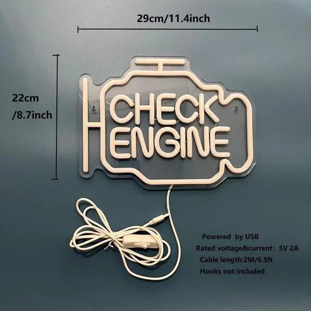 Alt view image 4 of 5 - AYDCNQ Check Enginee Led Neon Siqns,Engine-Shaped with Curved Wall Decor forCar Lovers, Garage, Bedroom, Bar,Teens Game Room (Product size 11.4x8.7inch) (Gold yellow)