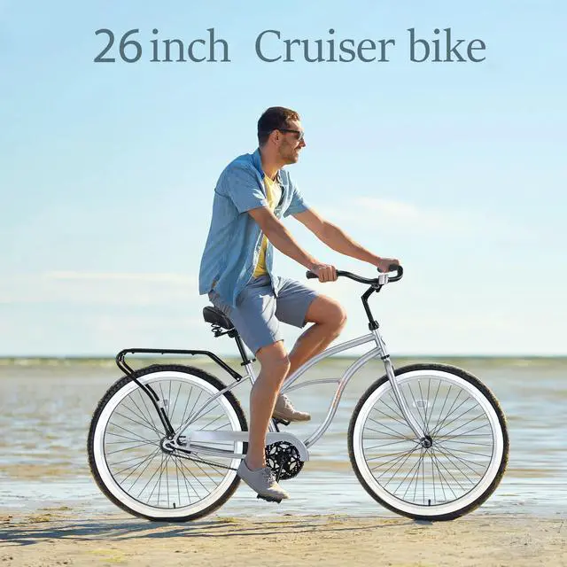 Alt view image 2 of 6 - Single Speed Bicycles 26"Inch,Steel Frame, Wide Wheels for Stability, Rear Coaster Brakes,Multiple Colors Men's Beach Cruiser Bike