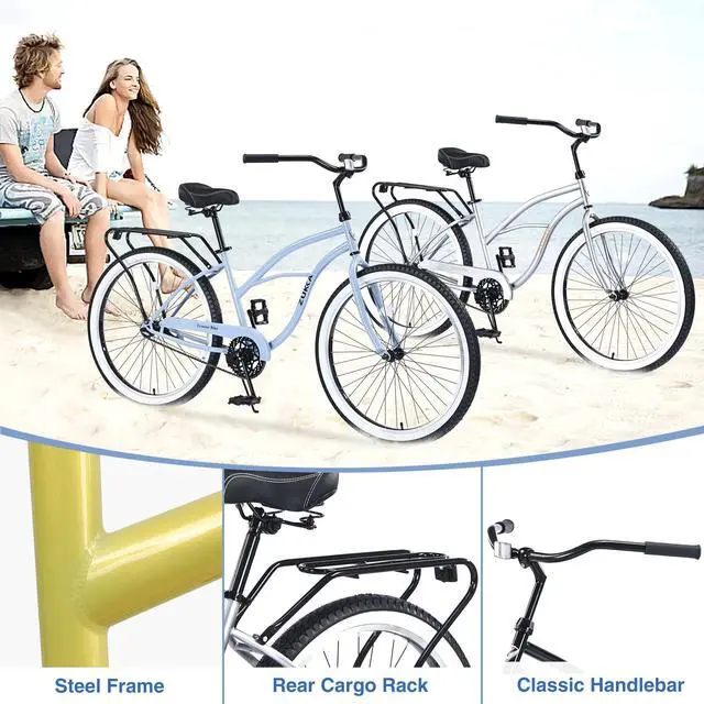 Alt view image 6 of 6 - Single Speed Bicycles 26"Inch,Steel Frame, Wide Wheels for Stability, Rear Coaster Brakes,Multiple Colors Men's Beach Cruiser Bike