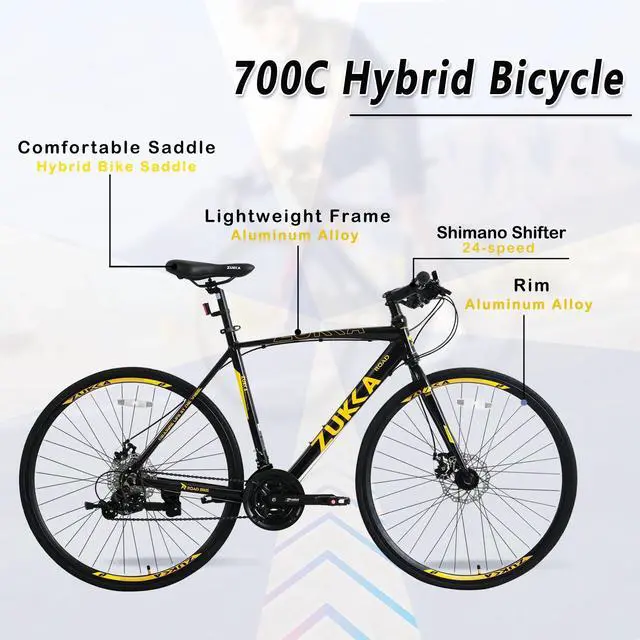 Alt view image 2 of 6 - ZUKKA 24 Speed Hybrid bike Disc Brake 700C Road Bike For men women's City Bicycle