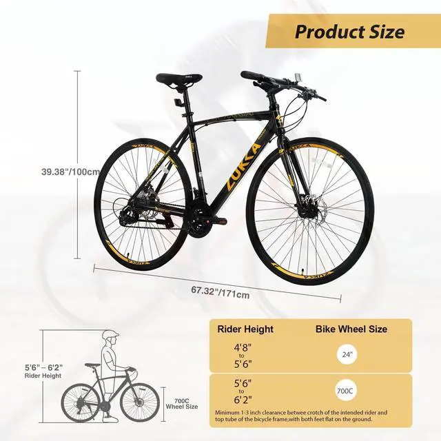 Alt view image 6 of 6 - ZUKKA 24 Speed Hybrid bike Disc Brake 700C Road Bike For men women's City Bicycle