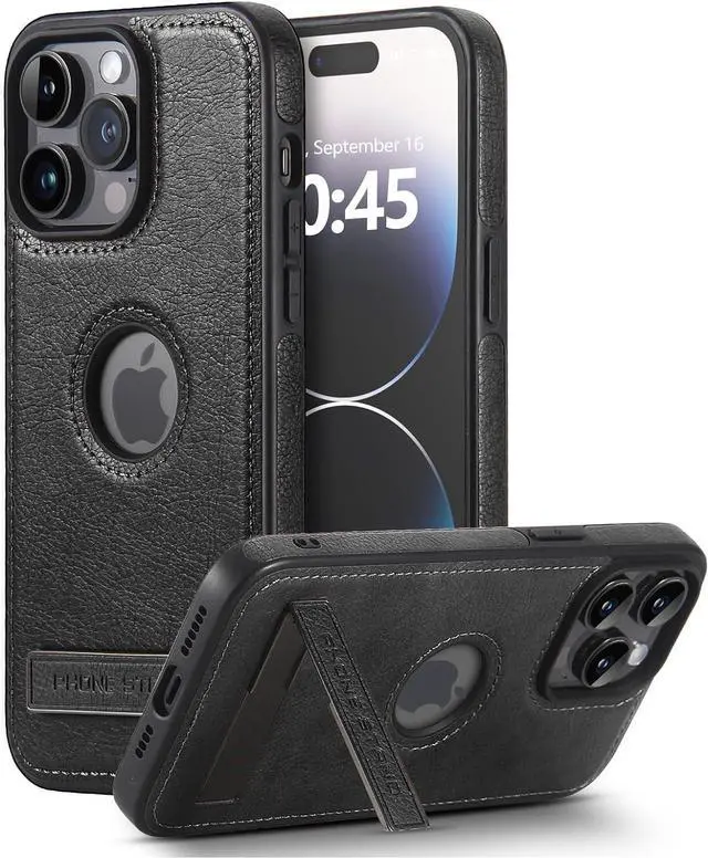 Alt view image 3 of 7 - KSELF Leather Case for iPhone 13 Pro Max Case, Protective Slim with Kickstand Shockproof Phone Cases, Built-in Invisible Stand Compatible with iPhone 13 Pro Max 6.7'' (Black, for iPhone 13 Pro max)