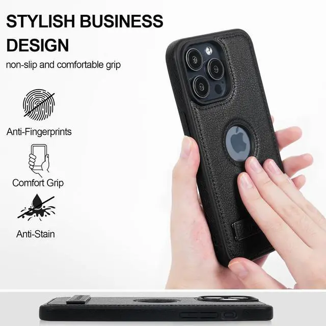 Alt view image 4 of 7 - KSELF Leather Case for iPhone 13 Pro Max Case, Protective Slim with Kickstand Shockproof Phone Cases, Built-in Invisible Stand Compatible with iPhone 13 Pro Max 6.7'' (Black, for iPhone 13 Pro max)