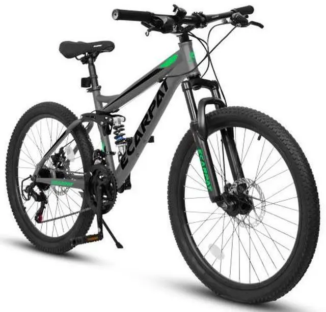Main image of Ecarpat 24/26/27.5 Inch Mountain Bike, Full/Front Suspension Mens Boys Mountain Bike with 21 Speed Steel Frame and Dual Disc Brakes, Adult Sport Bicycle for Trail City Road, Gift Choice
