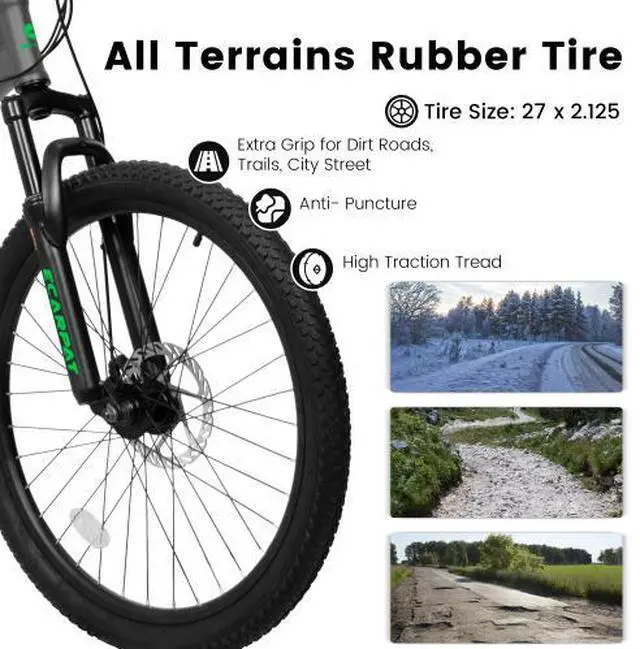 Alt view image 5 of 6 - Ecarpat 24/26/27.5 Inch Mountain Bike, Full/Front Suspension Mens Boys Mountain Bike with 21 Speed Steel Frame and Dual Disc Brakes, Adult Sport Bicycle for Trail City Road, Gift Choice