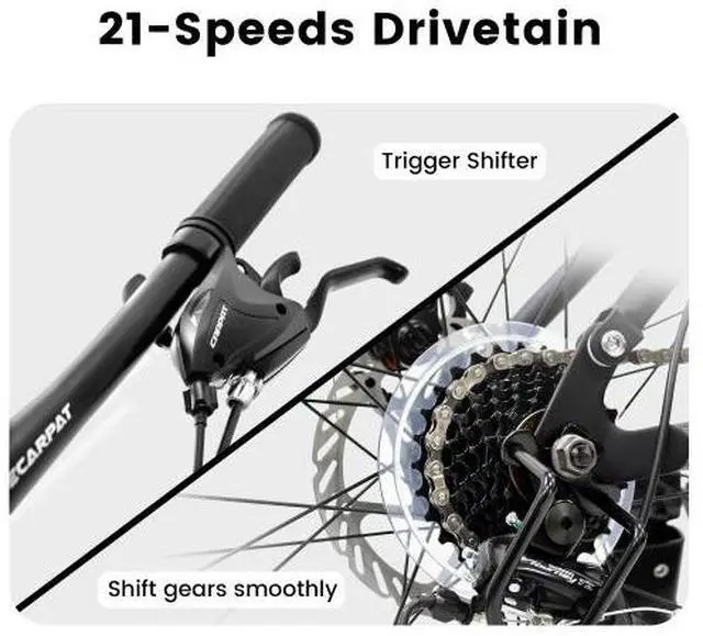 Alt view image 6 of 6 - Ecarpat 24/26/27.5 Inch Mountain Bike, Full/Front Suspension Mens Boys Mountain Bike with 21 Speed Steel Frame and Dual Disc Brakes, Adult Sport Bicycle for Trail City Road, Gift Choice