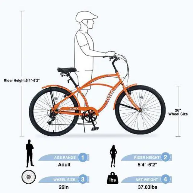 Alt view image 4 of 7 - 7-speed bicycle 26-inch men's beach cruiser bicycle orange